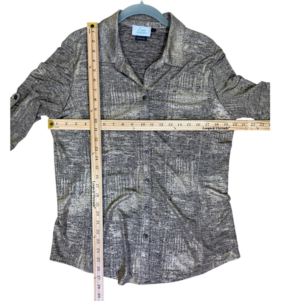 VTG Envy of Palm Beach Button Down Shirt Women Large Gold Metallic Roll Tab Slv - Picture 6 of 6